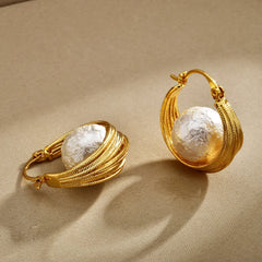 Female Unique Trendy Earrings Retro Hemp Pattern Earclips High-end Beads and Imitation Pearl Elegant Fashion Earrings Jewelry