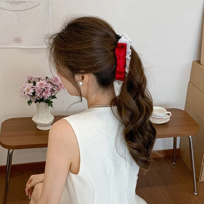 Fashion Bowknot Lace Velvet Durable Hair Clips for Girls Trendy Stylish Banana Clips for Women Ladies Hair Accessories Chic