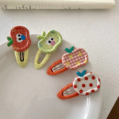 Fashion Sweet Cute Apple Fruits Plaid Hair Clips for Baby Girls Stylish Kawaii Snap Clips for Kids Children Hair Accessories