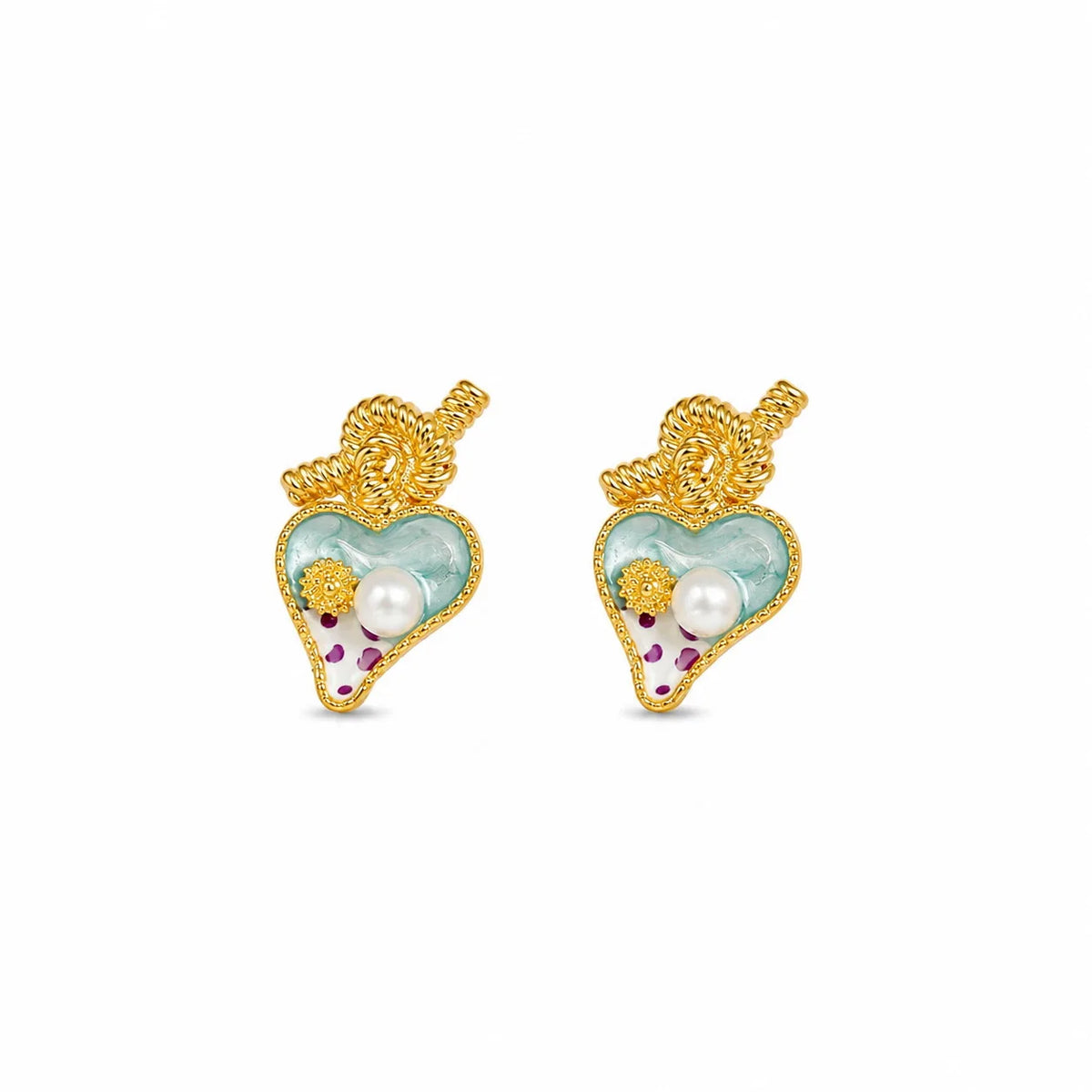Women Green Purple Heart Shape 18k Gold-plated Pearl S925 Silver Stud Earring Vintage Elegant Low MOQ in Stock Jewelry for Daily