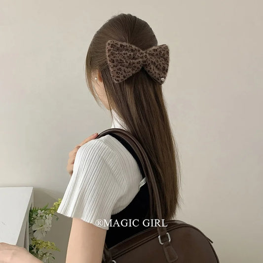 2025 Hot Sale Brown Leopard Print Dots New Design Scrunchies Hair Clips Fashion Elegant Hairpins Ties Set for Women Daily Street