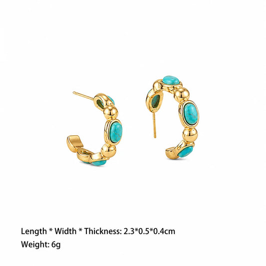 Fashion Turquoise Copper 18K Gold Hoop Earrings for Girls Elegant Vintage Jewelry for Women Ladies Wholesale China Factory