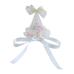 Children's White Fabric Birthday Hat Bowknot Ball Alligator Clips Luminous Hairpins Fashionable Accessories for Kids' Prom Use