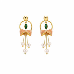 Fashion Freshwater Pearl Copper 18K Gold Plated S925 Silver Flower Drop Earrings for Girls Elegant Jewelry for Women Ladies