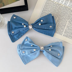 Hot Sale Blue Solid Color Imitation Pearl Rhinestone Hair Clips Trendy Graceful Wholesale in Stock Hairpins Accessory for Women