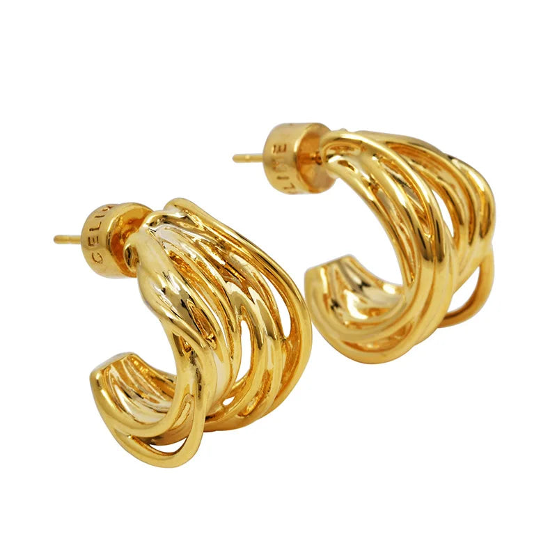 Niche Personality Irregular Earring Stud Winding Line Metal Style Hoop Earrings Luxury Simple Mimimalist Fashion Earrings Women