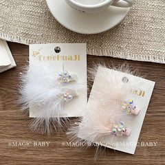 Exaggerated Luxurious Feather Glitter Hair Clips for Baby Girls Fashion Sweet Cute Alligators for Kids Child Hair Accessories