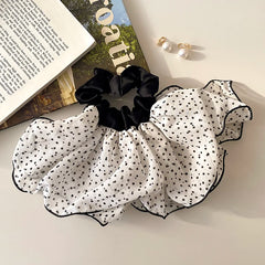 Hot Sale Medium Scrunchies Hair Claws Simple Fashion Black Dots White Fabric Wholesale Stock Hair Ties Clips Accessory Set for