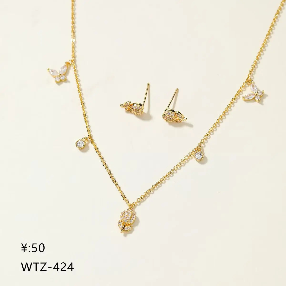 Fashion Trendy Elegant Charms Necklaces for Girls Sweet Stud Earrings Jewelry Sets for Women Ladies Accessories Chinese Supplier