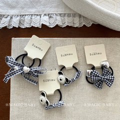 Kids Grey Grid Heart Dogs Decorative Small Hair Ties Fashion Chic Cute Ponytail Holder Scrunchies Accessories for Children Daily