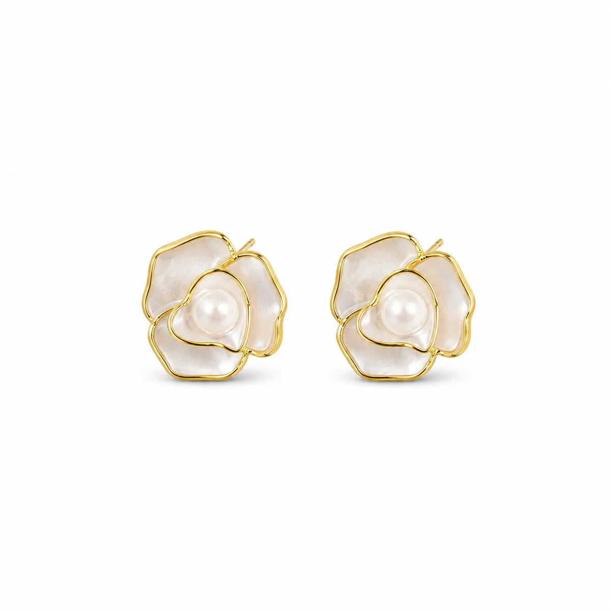 Fashion Flower Camellia S925 Silver Copper 18K Gold Plated Stud Earrings for Girls Sweet Jewelry for Women Ladies Wholesale
