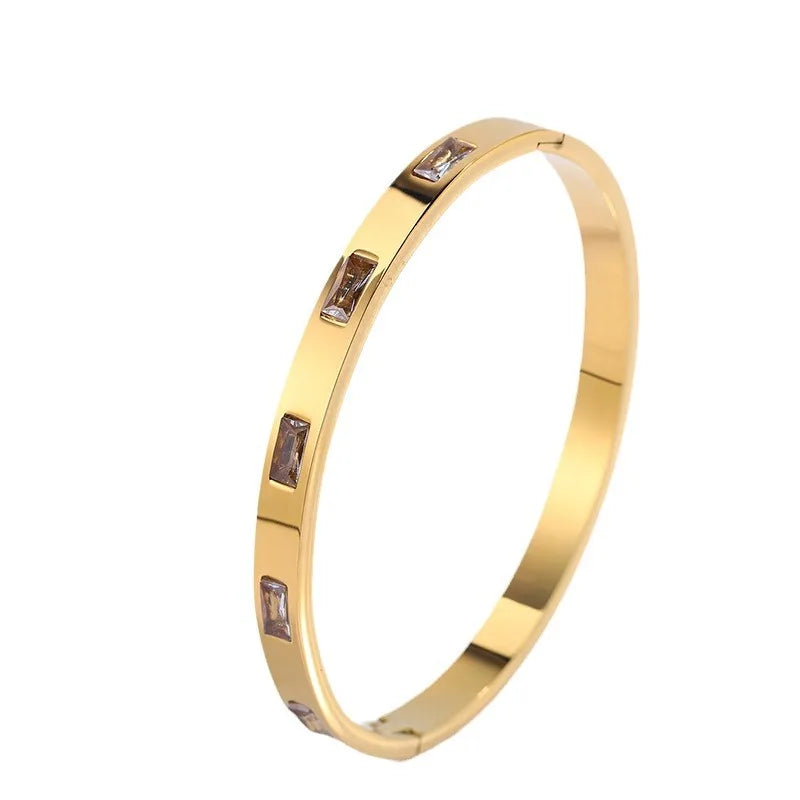 Titanium Steel Bangles Colorful Square Zircon High-end Light Luxury Bracelet Fashionable Non-fading Women's Jewelry Accessories