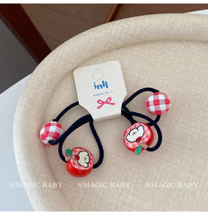 Cute Sweet Fruit Animals Scrunchies Fashionable Plaid Kawaii Hair Ties for Baby Girls and Kids Hair Accessories Stock