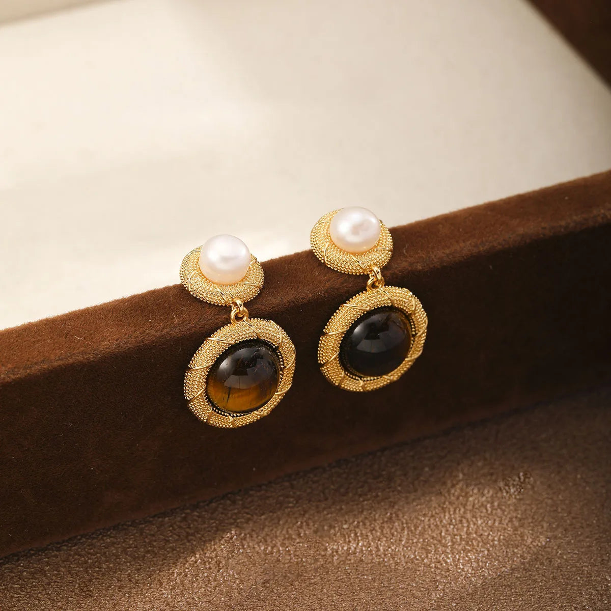 Fashion Tiger Eye Stone Copper 18K Gold Plated S925 Silver Drop Earrings for Girls Trendy Jewelry for Women Ladies Wholesale