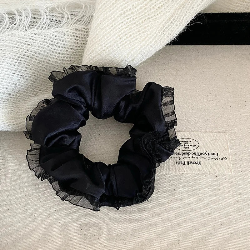 Simple Lace Elegant Solid Color Scrunchies for Girls Elegant French Style Hair Ties for Women Ladies Hair Accessories Chic