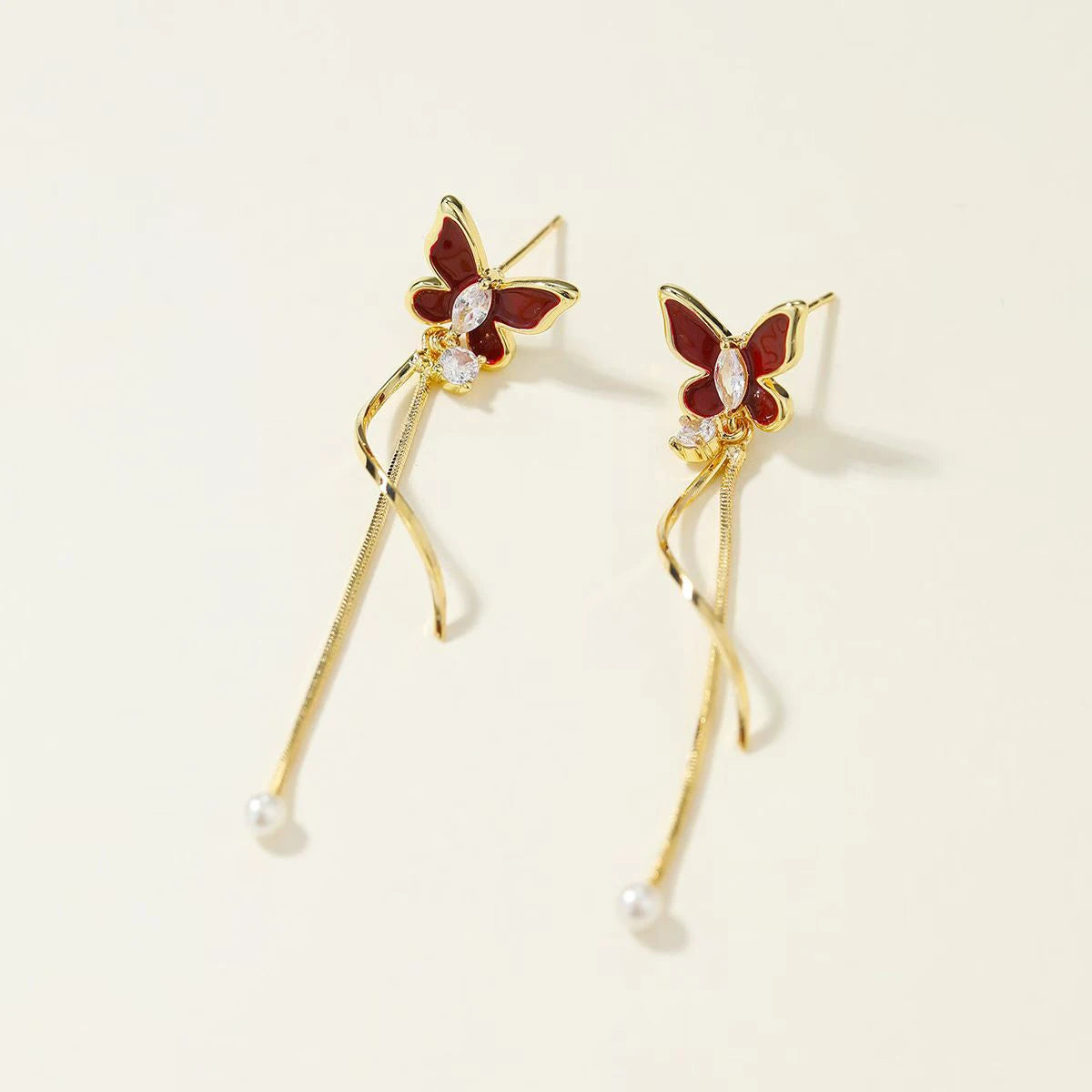 Fashion Glitter Amber Butterfly Elegant Tassel Drop Earrings for Girls Elegant Glamorous Jewelry for Women Ladies Accessories