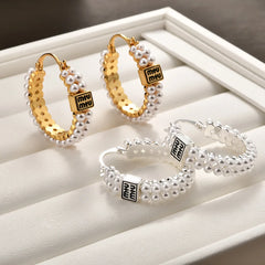 Women's Retro Style Hoop Earrings Imitation Pearl Letter Loops and Buckles Unique Earrings Fashion Charm Ear Accessories New