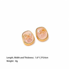 Female Freshwater Pearl 18k Gold-plated Hand-Painted Drip Glaze Square Shape Stud Earring Elegant Trendy in Stock Daily Jewelry