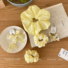 Yellow Solid Color Plaid Cherry Scrunchies Elegant Simple Hair Ties for Girls and Women Sweet Cute Hair Accessories for Ladies