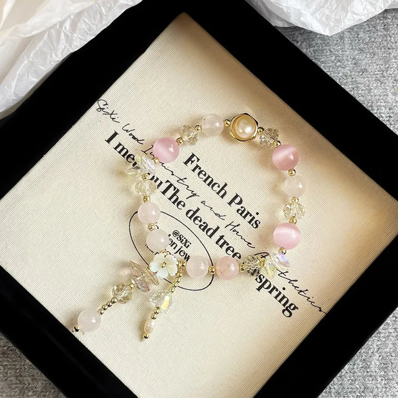 Fashion Natural Stone Crystal Freshwater Pearl Beads Bracelets for Girls Sweet Lucky Jewelry for Women Ladies Wholesale Bulk