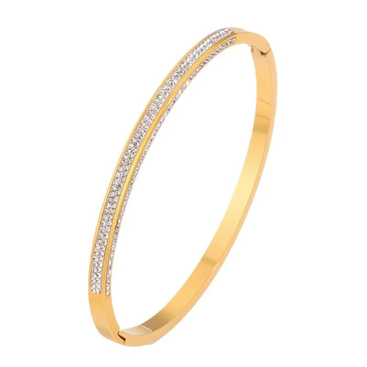 Fashion Glitter Zircon Bangles Stainless Steel Trendy Glamorous Classic Modern Jewelry for Women Bracelets Accessories Wholesale
