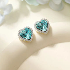 Blue Heart Zircon Stud Earrings Diamante Fashion Sweet Elegant Exquisite Earrings Bulk 2025 New Jewellery for Women Wholesale