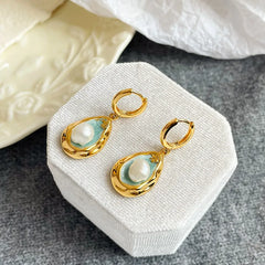 Women Elegant Green Copper Plated 18K Real Gold Freshwater Pearls Earring Jewelry Low MOQ Mixed Order Accepted for Daily Use
