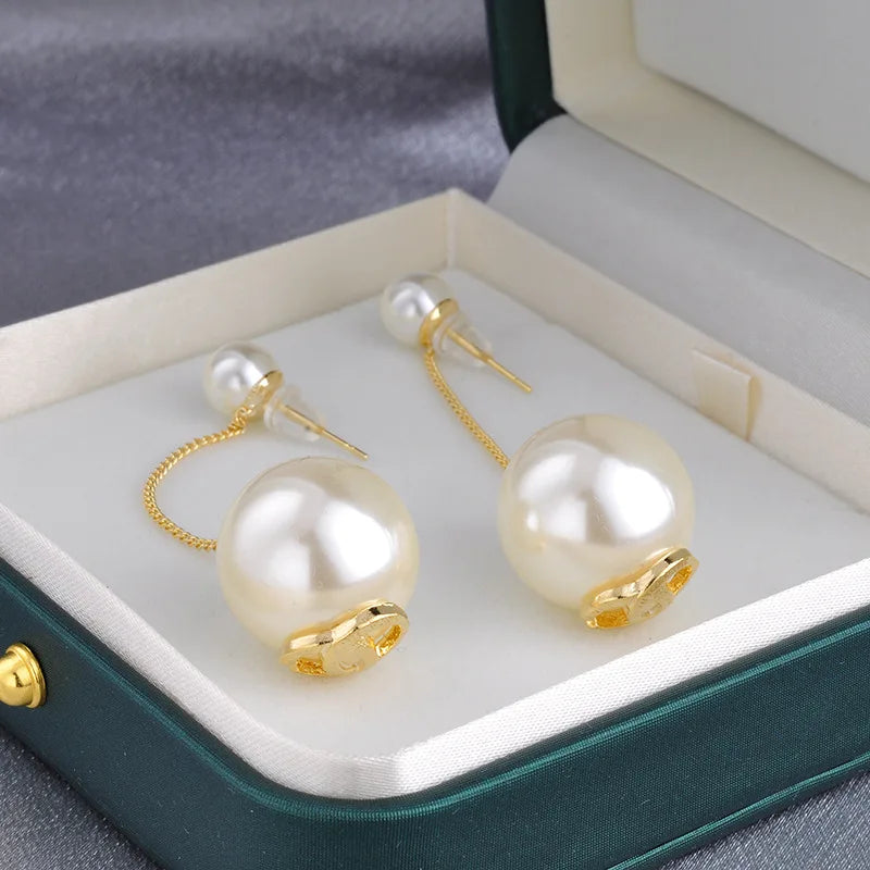 Long Imitation Pearl Tassel Stud Earrings Simple and Elegant Drop Earrings Women's Unique Fashionable Stylish Jewelry Wholesale