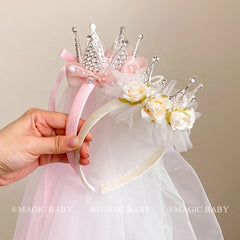 Luxurious Crown Tulle Headband for Girls Fashion Glitter Hair Accessory in Sweet Princess Style Baby Kids Hair Band