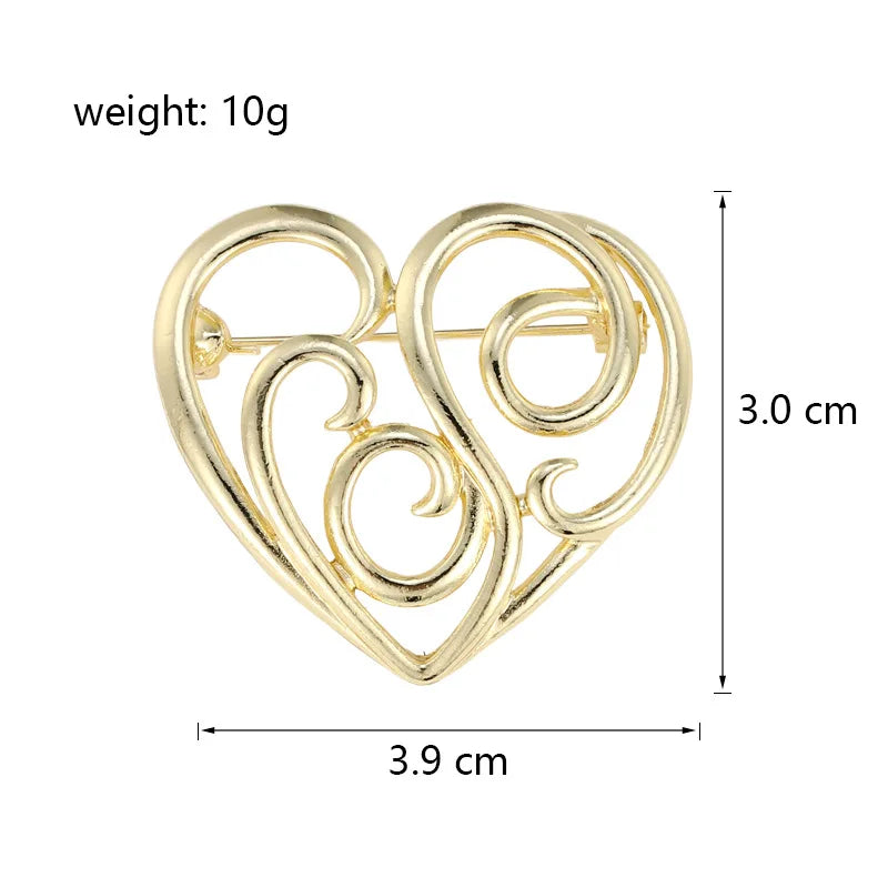 Fashion Simple Minimalistic Heart Shaped Brooches for Girls Sweet Elegant Pins Jewelry for Women Ladies Accessories Wholesale