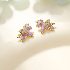 Fashion Sweet Cute Kawaii Animals Horse Stud Earrings for Girls Glitter Glamorous Jewelry for Women Ladies Accessories Wholesale