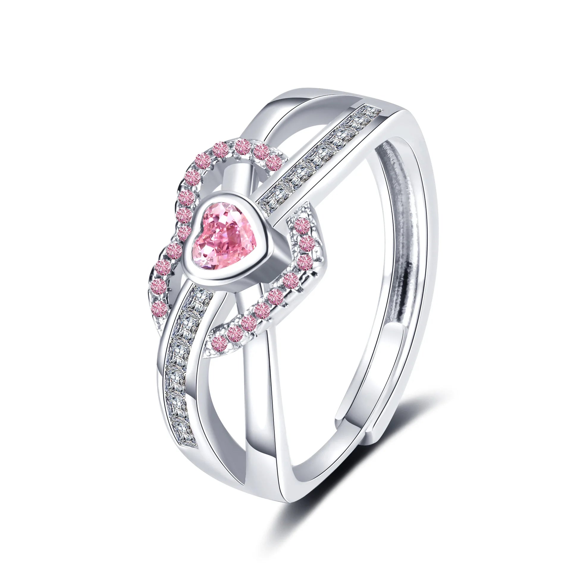 Heart Pink Zircon Rings for Women Adjustable Romantic Love Promise Ring Fashion High-end Jewelry Gift Accessories Wholesale