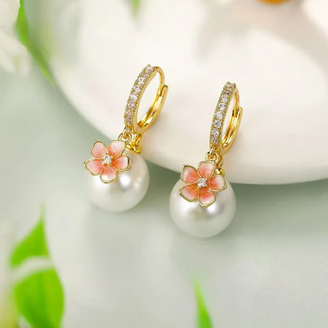 Women Flower Imitation Pearl Decorative Drop Earring Fashion Elegant Sweet Graceful Bulk Jewelry Accessories for Female Daily
