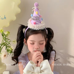 Cute Sweet Birthday Cake Headband for Baby Girls Luxurious Glitter Hair Accessories Children's Stock