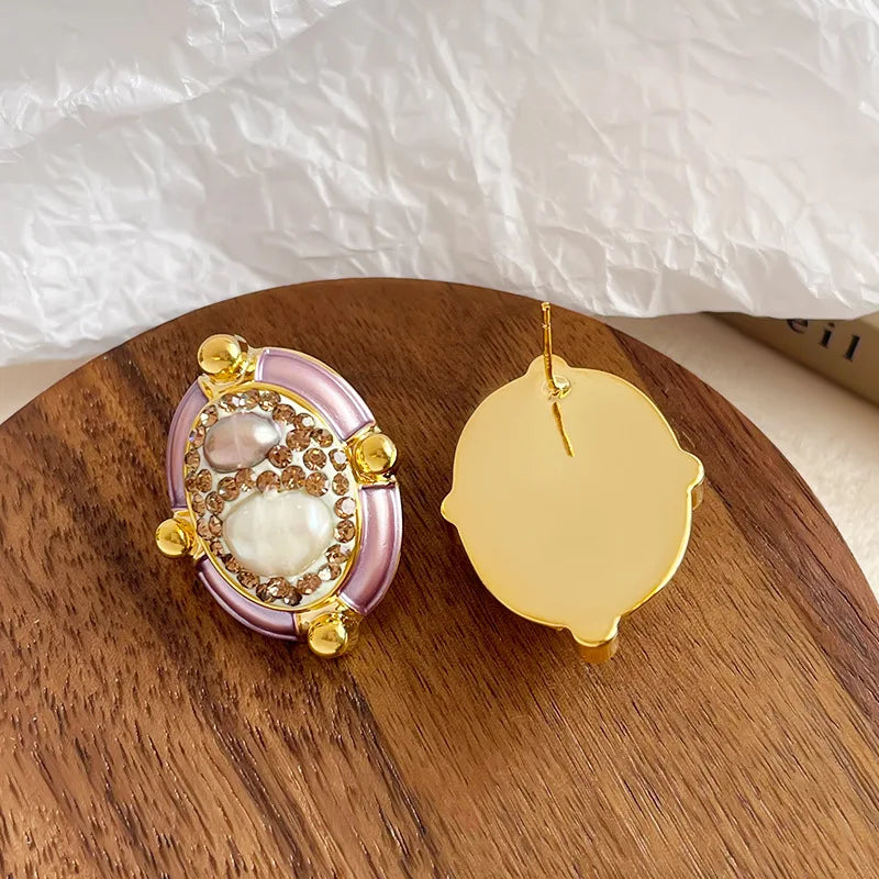 Fashion Vintage Flower Copper 18K Gold Plated S925 Silver Freshwater Pearl Drop Earrings for Girls Jewelry for Women Ladies