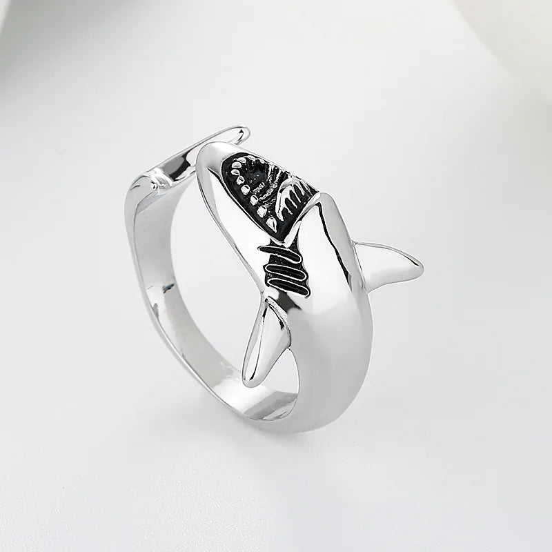 Shark Open Rings Women Men Adjustable Animal Ocean Theme Statement Band Unique Rings Fashion Jewelry Gift Accessories Wholesale