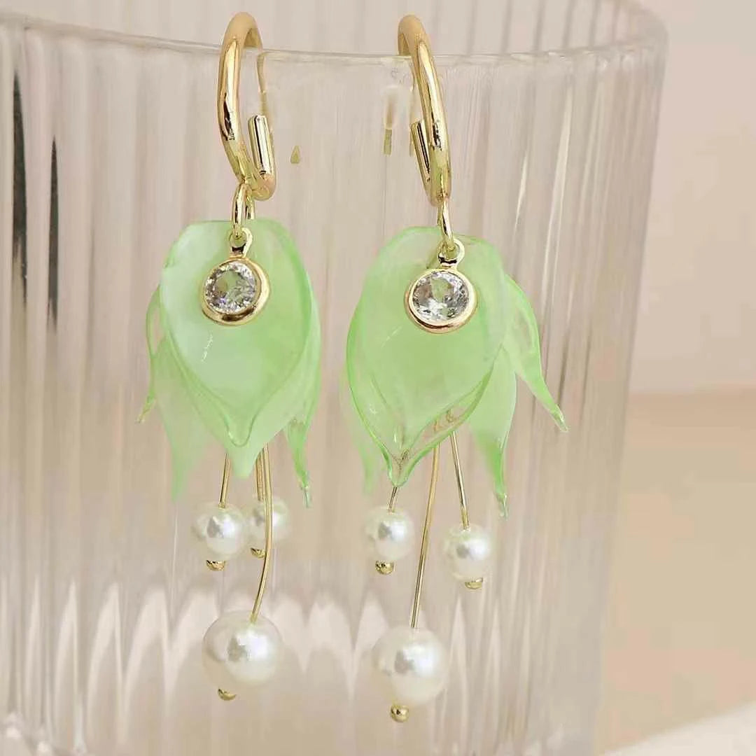 Ladies Imitation Pearl Hot Sale Blue Green Pink Drop Earring Sweet Elegant Fashion Dainty Bulk Jewelry Accessories for Causal