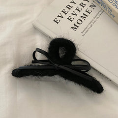 French Vintage Elegant Bowknot Hair Claw Clips Solid Color Fabric Hairbands Clamps Accessory for Women Daily Use-Large Small