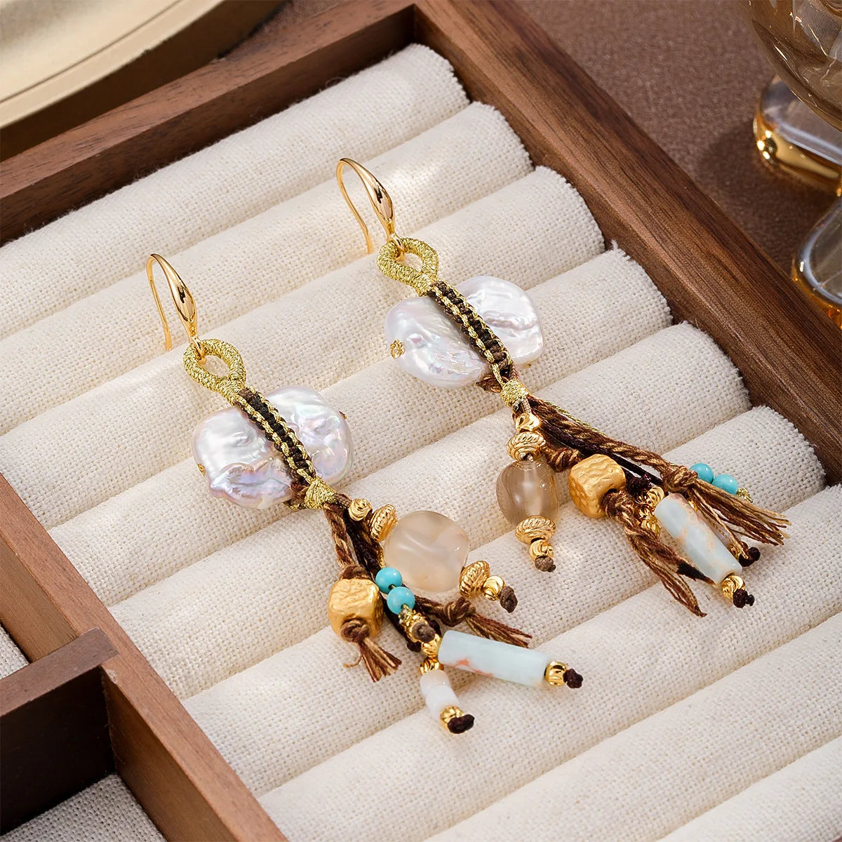 Women Blue Turquoise Baroque Pearl Gold Thread Earring Fashion Charms Dainty Factory Price in Stock Jewelry for Female Causal