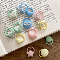 Mini Cute Solid Color Sweet Scrunchies for Baby Girls Fashion Bowknot Heart Star Hair Ties for Kids Children Hair Accessories