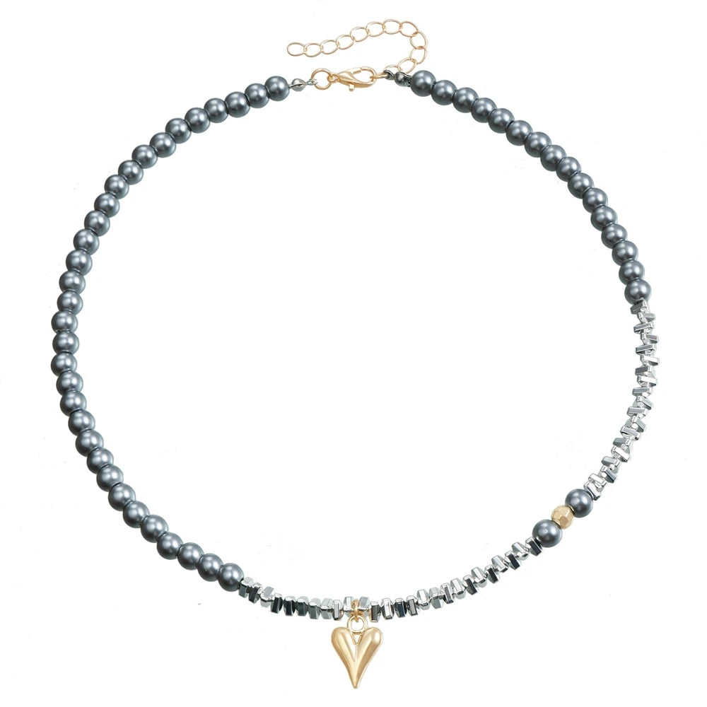 Fashion Simple Beads Luxury Glamorous Necklaces for Girls Sweet Heart Shaped Elegant Jewelry for Women Ladies Accessories