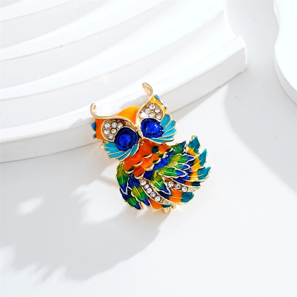 Fashion Animals Owl Colorful Glitter Sparkle Brooches for Girls Sweet Trendy Pins Jewelry for Women Ladies Accessories Wholesale