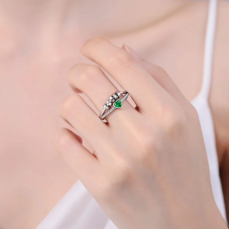 Hot Sale Heart-shaped Rotating Rings Zircon-encrusted Double-layer Lines Personality Ring for Women Europe American Accessories