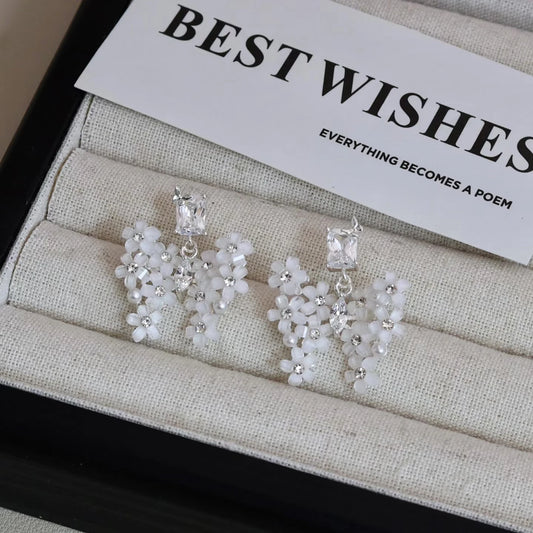 Ladies Flower Rhinestone Crystal Imitation Pearl Decorative Drop Earring Elegant Trendy Glamorous Wholesale Jewelry Accessories