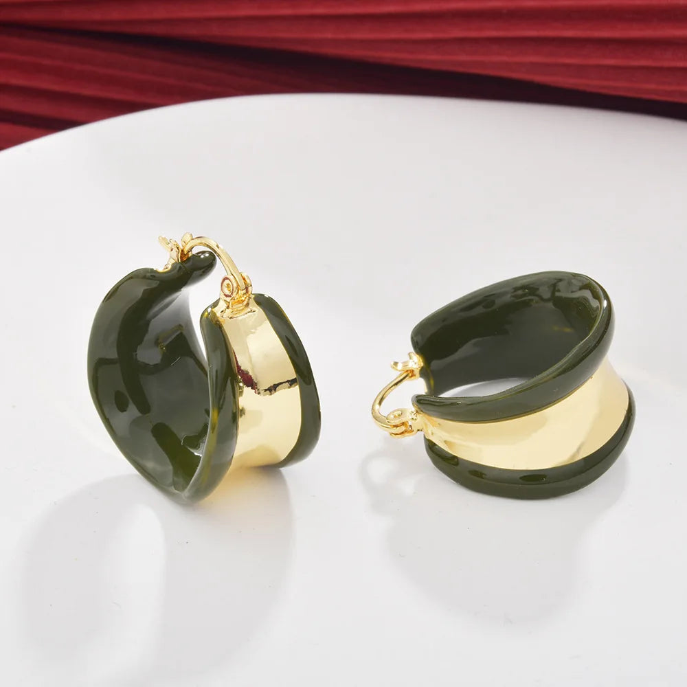 Female Trendy Geometric Earrings Maillard Color Oil Dropping Wide Face Hepburn Style Elegant Retro Chic Fashion Earrings Bulk