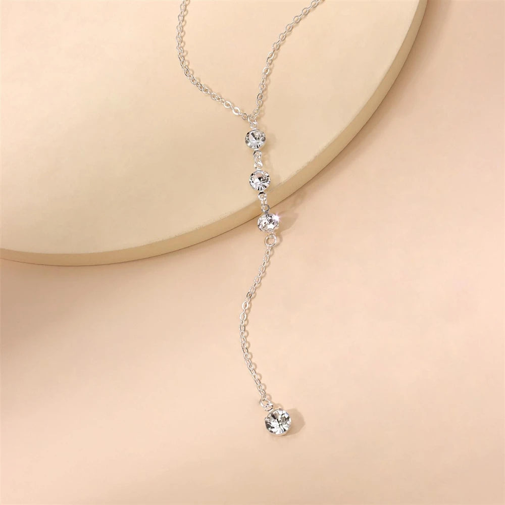 Fashion Simple Minimalistic Rhinestone Glitter Sparkle Necklaces for Girls Sweet Elegant Jewelry for Women Ladies Accessories