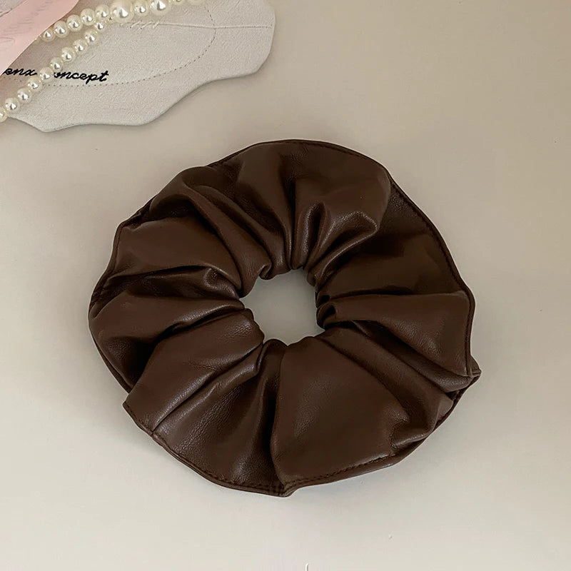 Women Hot Sale Solid Color PU High Elastic Hair Ties Fashion Elegant Vintage Customized Bulk Order in Stock Scrunchies Accessory