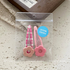 Minimalistic Plaid Flower Snap Hair Clips for Baby Girls Cute Sweet Kids Hair Accessories Made of Alloy Stock