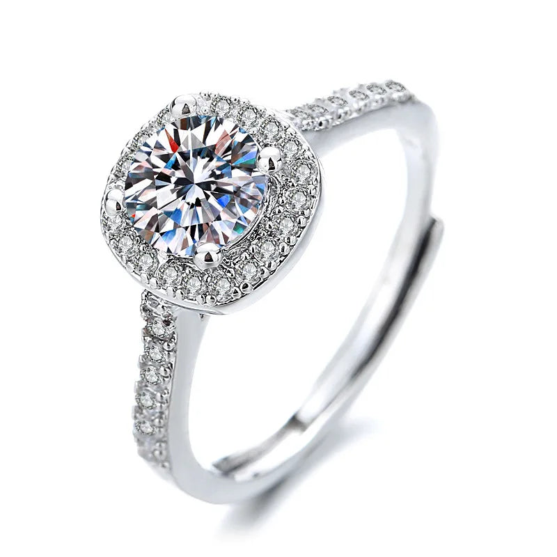 Round Moissanite Rings Classic Six-prong Women's Custom Geometric Ring for Engagement Party Live Streaming Supply Accessory Bulk