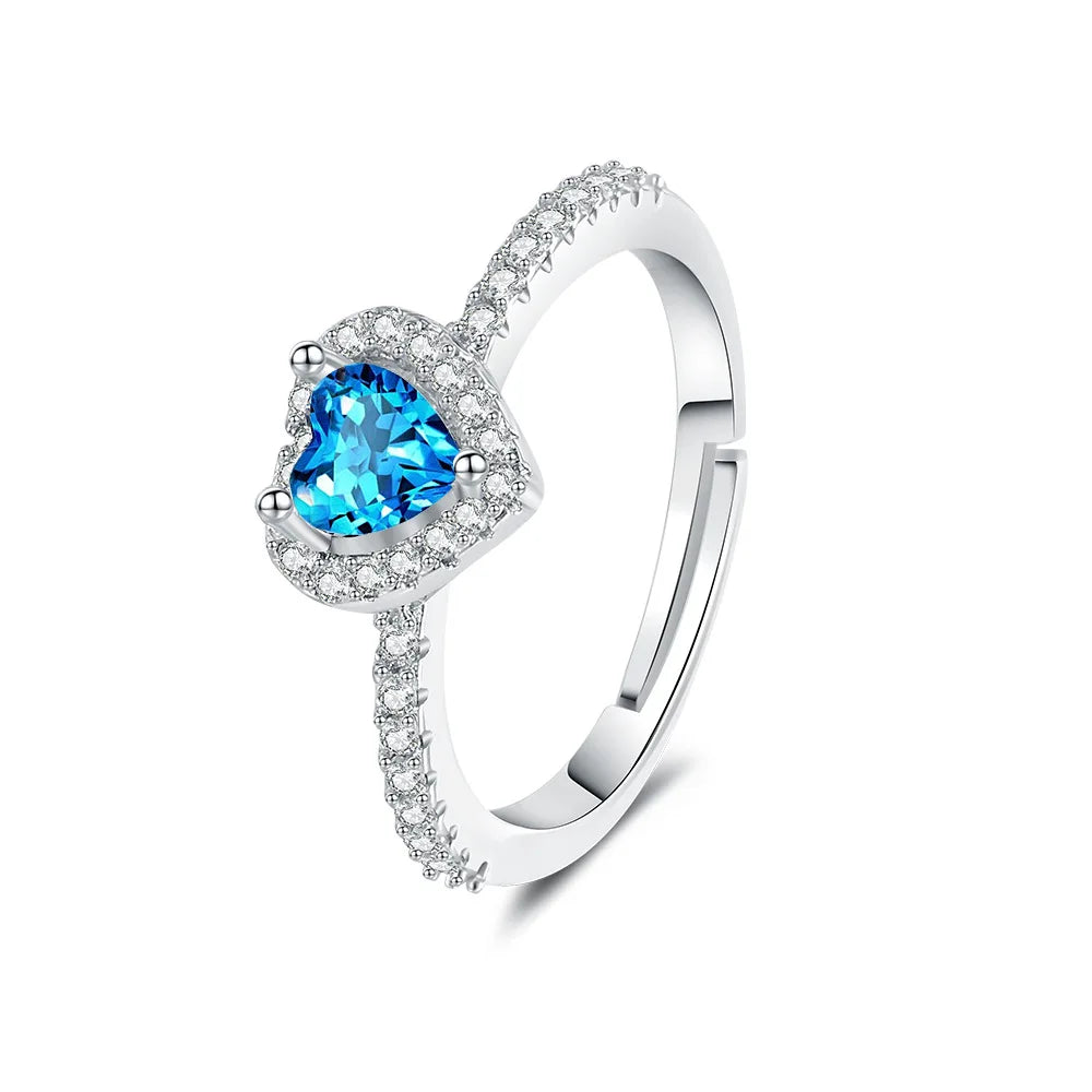 Shining Colorful Heart-shaped Ring Women's Classic Fashionable Zircon Jewelry Ring Romantic Wedding Gift Accessory Hot Sale Bulk
